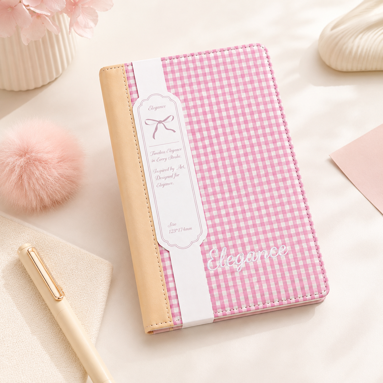 "Elegance Stitching" B6 Plaid Fabric & Leather Journal
