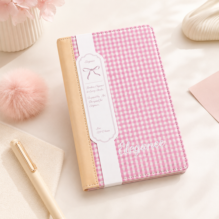 "Elegance Stitching" B6 Plaid Fabric & Leather Journal