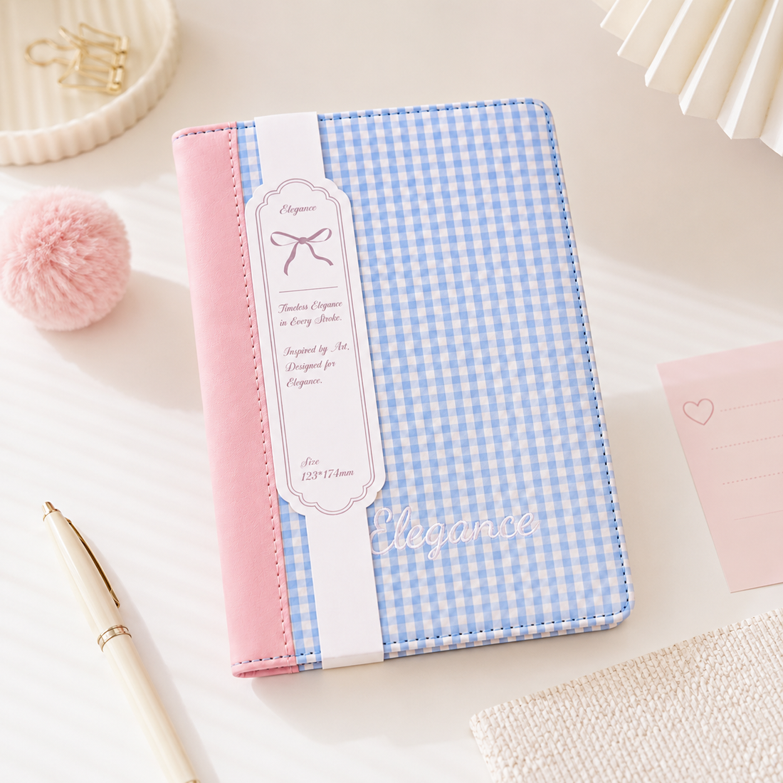 "Elegance Stitching" B6 Plaid Fabric & Leather Journal