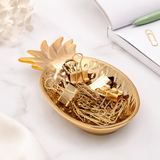 Gold Pineapple Ceramic Tray Set with Paper Clips & Binder Clips