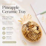 Gold Pineapple Ceramic Tray Set with Paper Clips & Binder Clips
