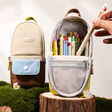 Backpack-Style Standing Pencil Case Color-Block Pen Holder