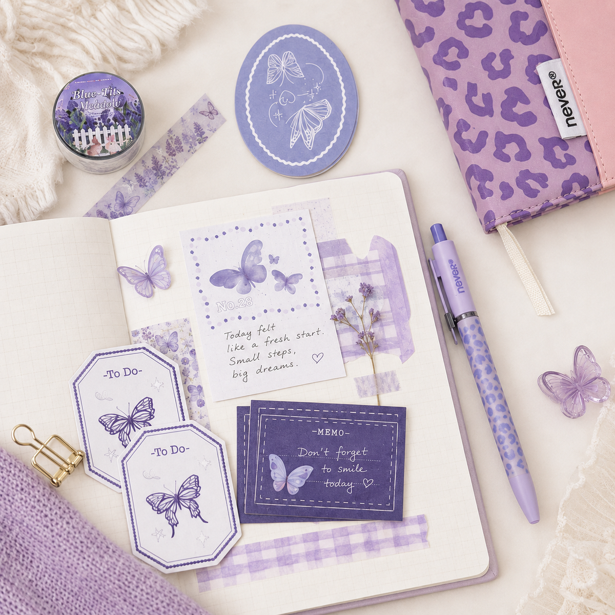 Violet Butterfly Leopard Stationery Mega Gift Set 💜 by never - inside detail for stationery gift set | Lumiyear