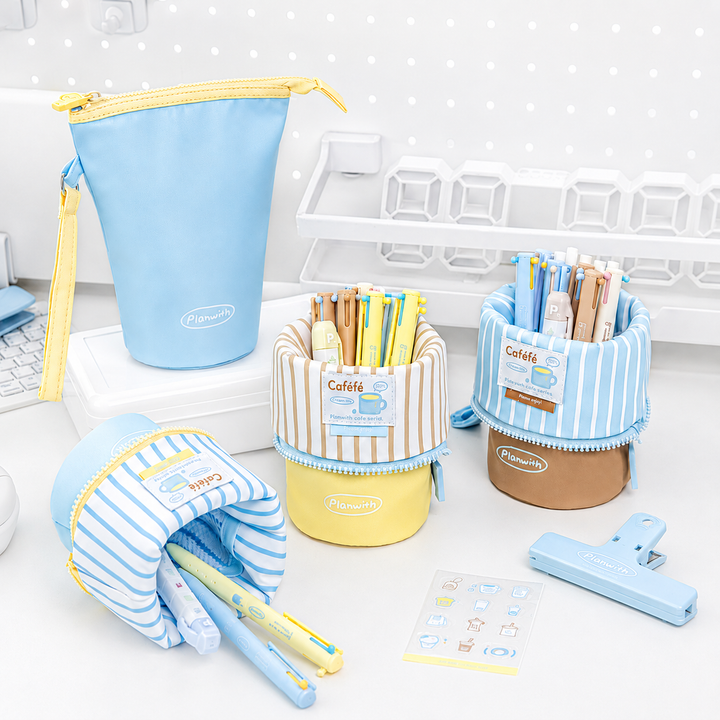 Planwith Caféf 2-in-1 Fold-Down Pencil Case & Pen Cup