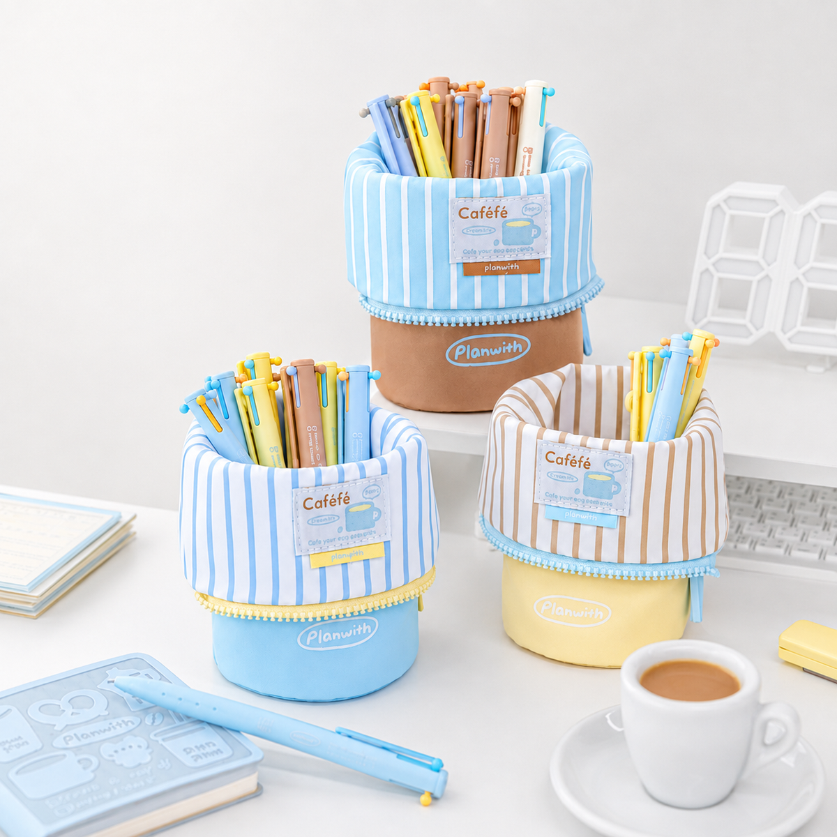 Planwith Caféf 2-in-1 Fold-Down Pencil Case & Pen Cup - main product view | Lumiyear