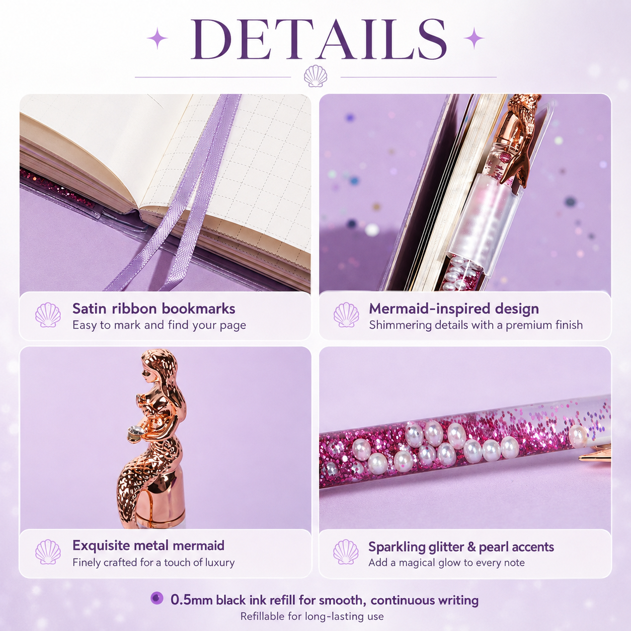 Mermaid Magic Liquid Glitter Journal & Gel Pen Gift Set