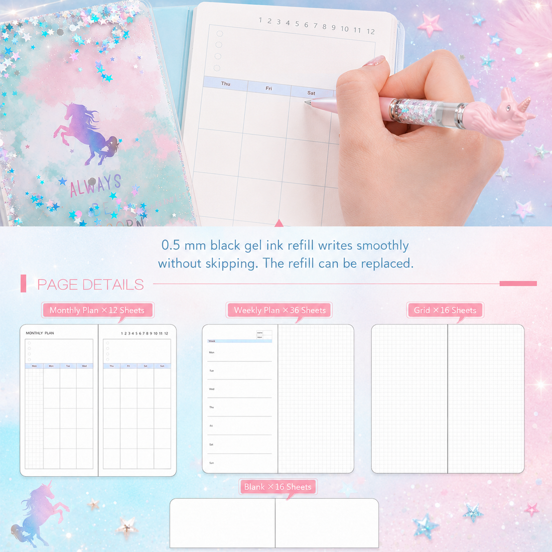 Unicorn Dream Liquid Glitter Journal & Gel Pen Gift Set