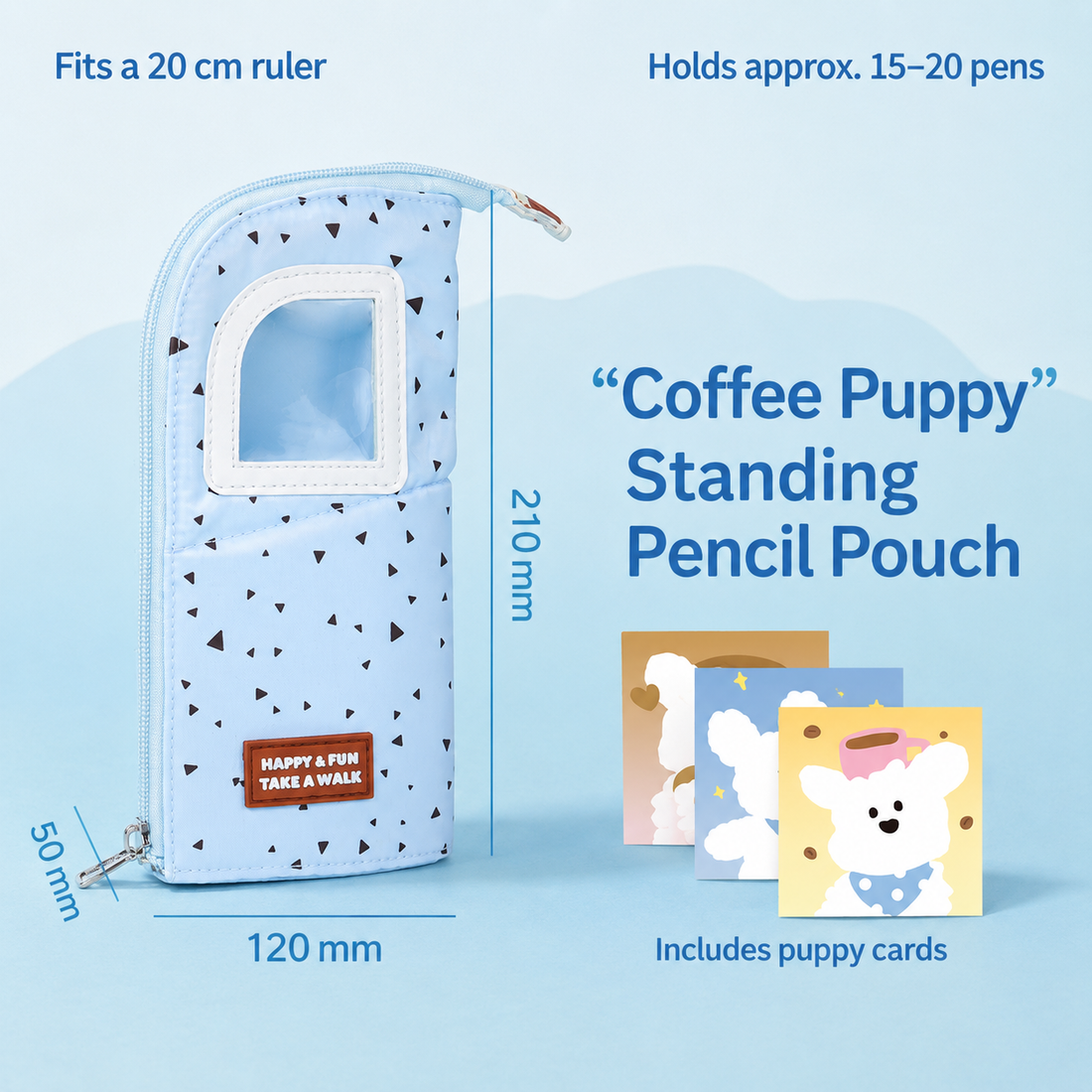 Coffee Puppy Standing Pencil Pouch 2-in-1 Fold-Down Pen Cup