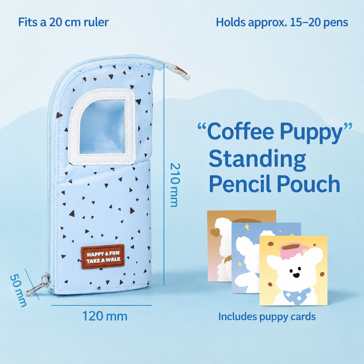 Coffee Puppy Standing Pencil Pouch 2-in-1 Fold-Down Pen Cup