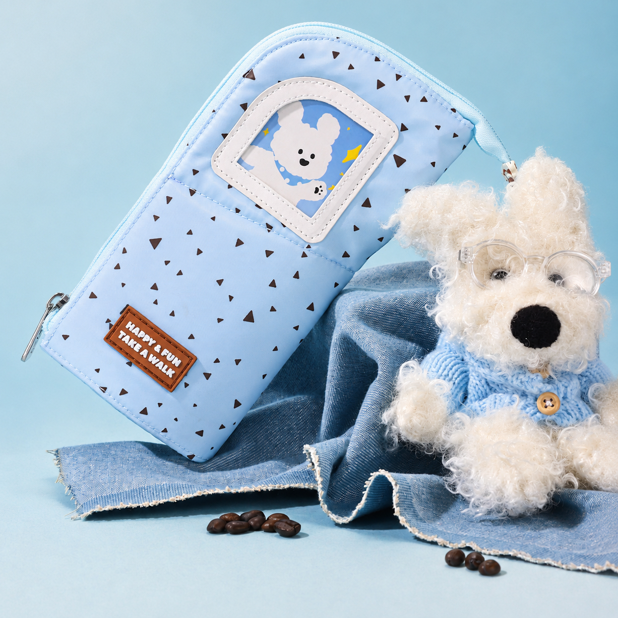 Coffee Puppy Standing Pencil Pouch 2-in-1 Fold-Down Pen Cup
