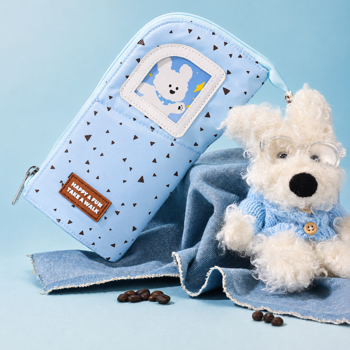 Coffee Puppy Standing Pencil Pouch 2-in-1 Fold-Down Pen Cup