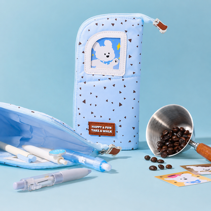 Coffee Puppy Standing Pencil Pouch 2-in-1 Fold-Down Pen Cup