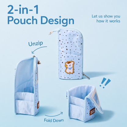 Coffee Puppy Standing Pencil Pouch 2-in-1 Fold-Down Pen Cup