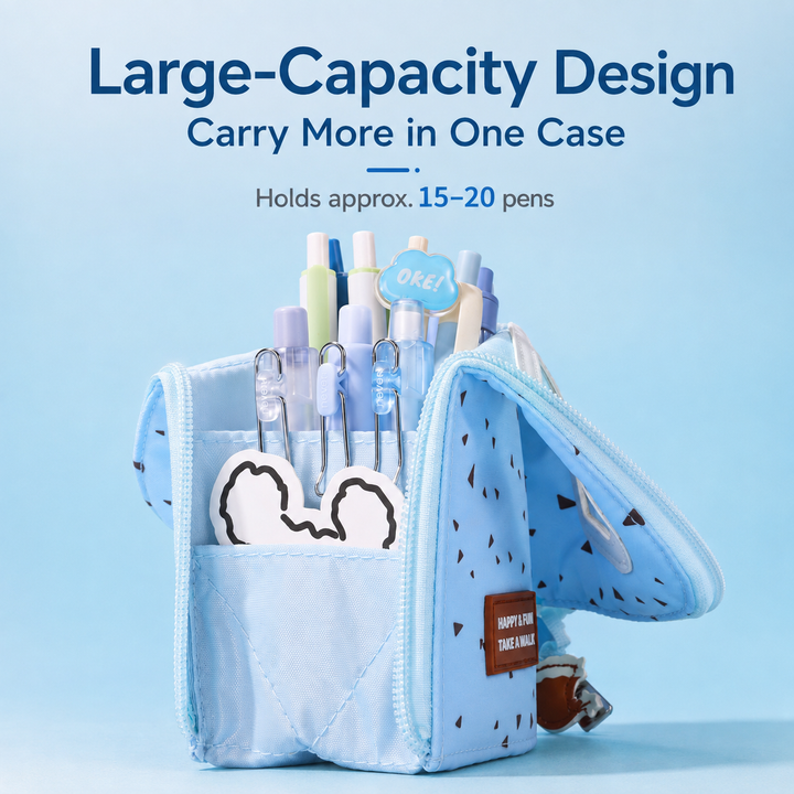 Coffee Puppy Standing Pencil Pouch 2-in-1 Fold-Down Pen Cup