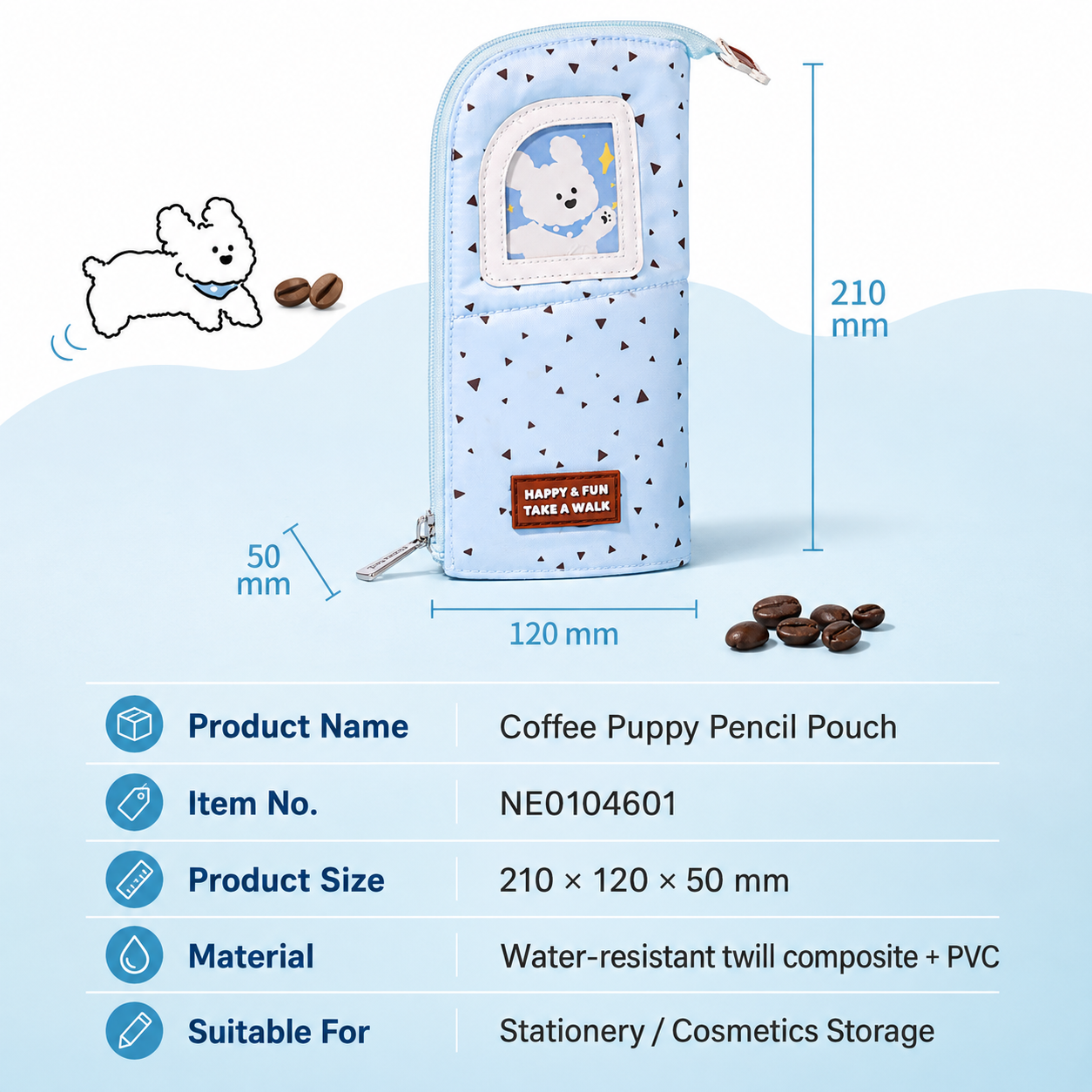 Coffee Puppy Standing Pencil Pouch 2-in-1 Fold-Down Pen Cup