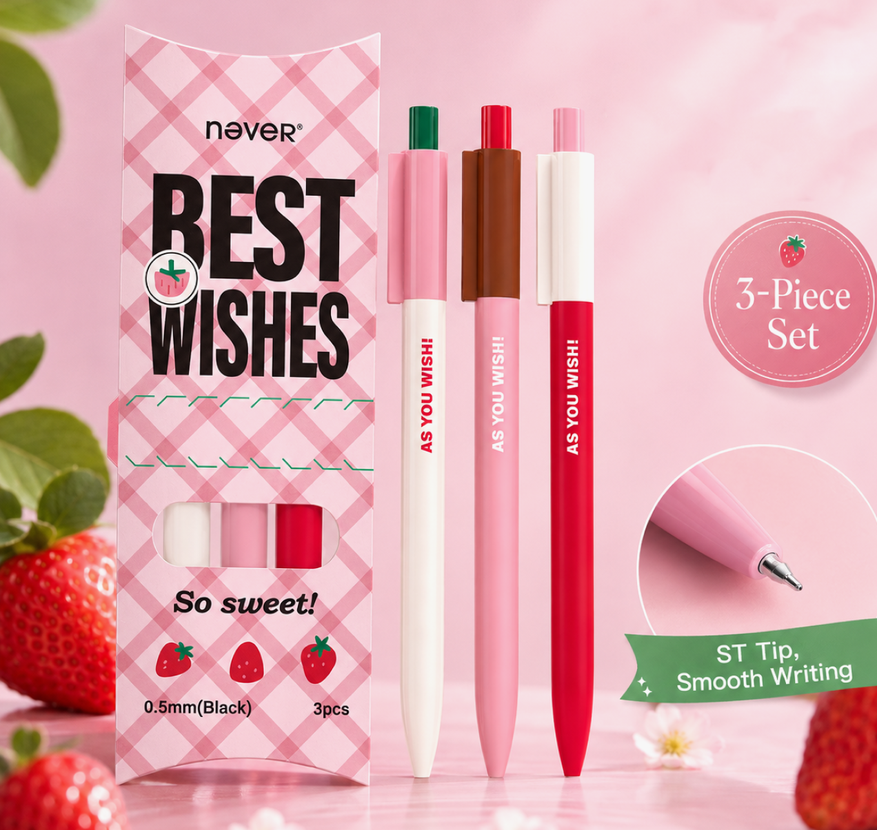 Strawberry Pie Color-Block Gel Pen Set (3 Pcs)
