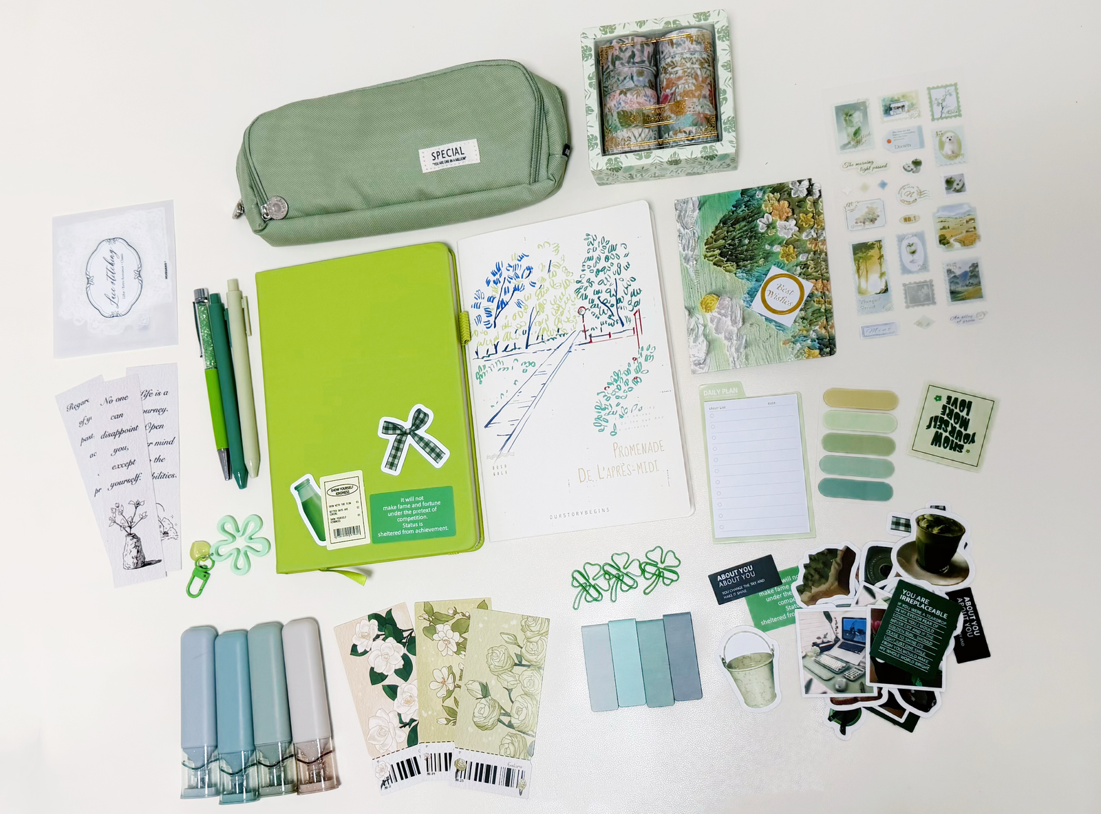 Green Stationery Set - aesthetic stationery and journaling supplies at Lumiyear