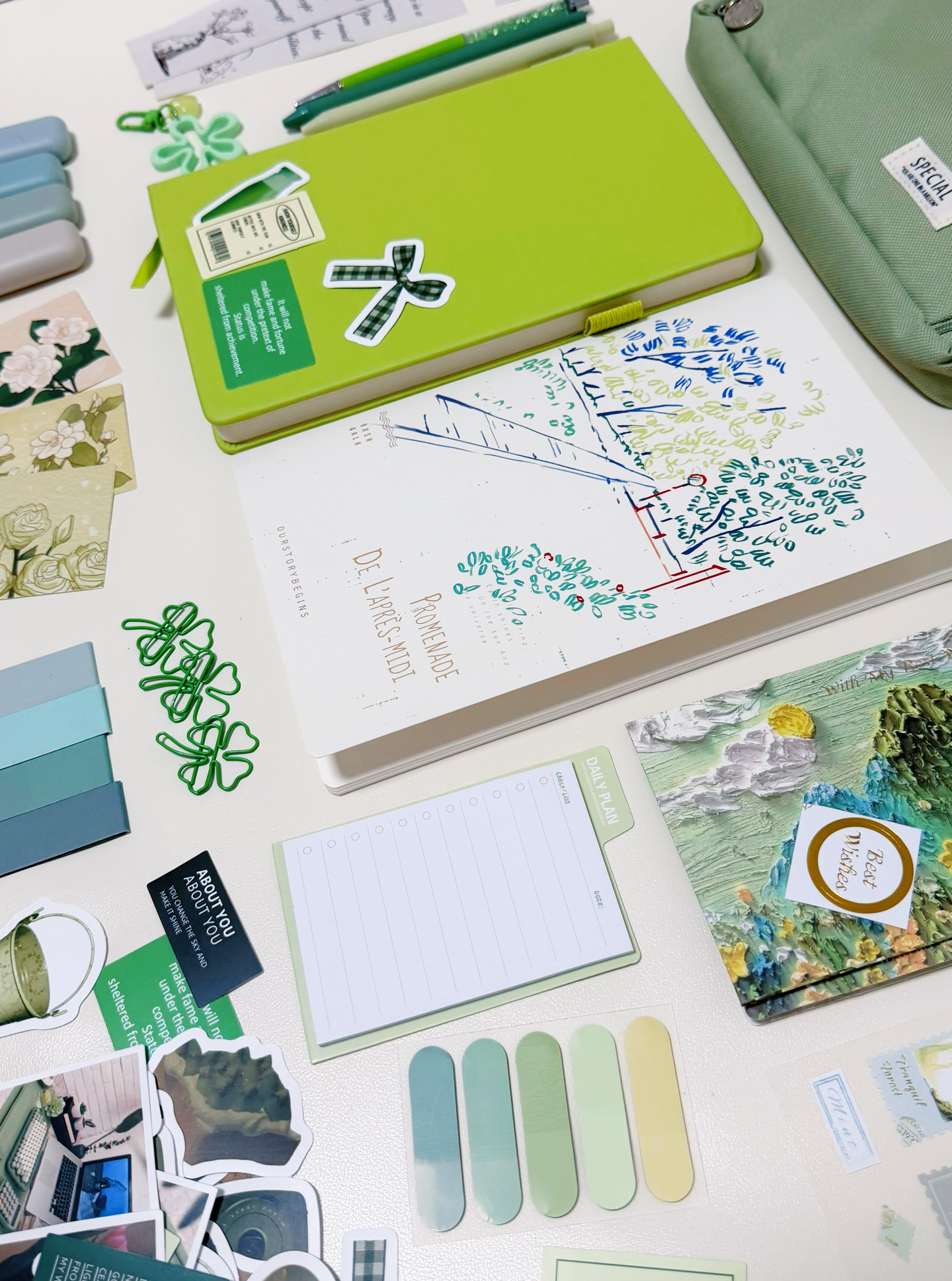 Green Stationery Set - aesthetic stationery and journaling supplies at Lumiyear