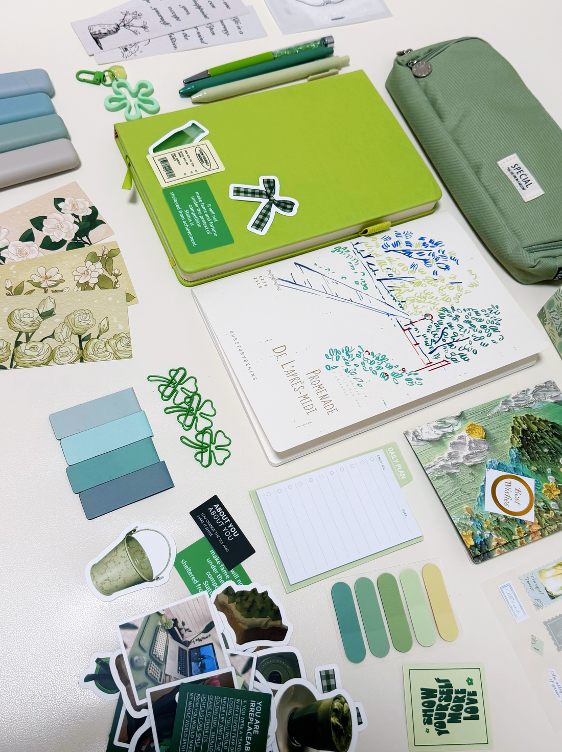 Green Stationery Set - aesthetic stationery and journaling supplies at Lumiyear