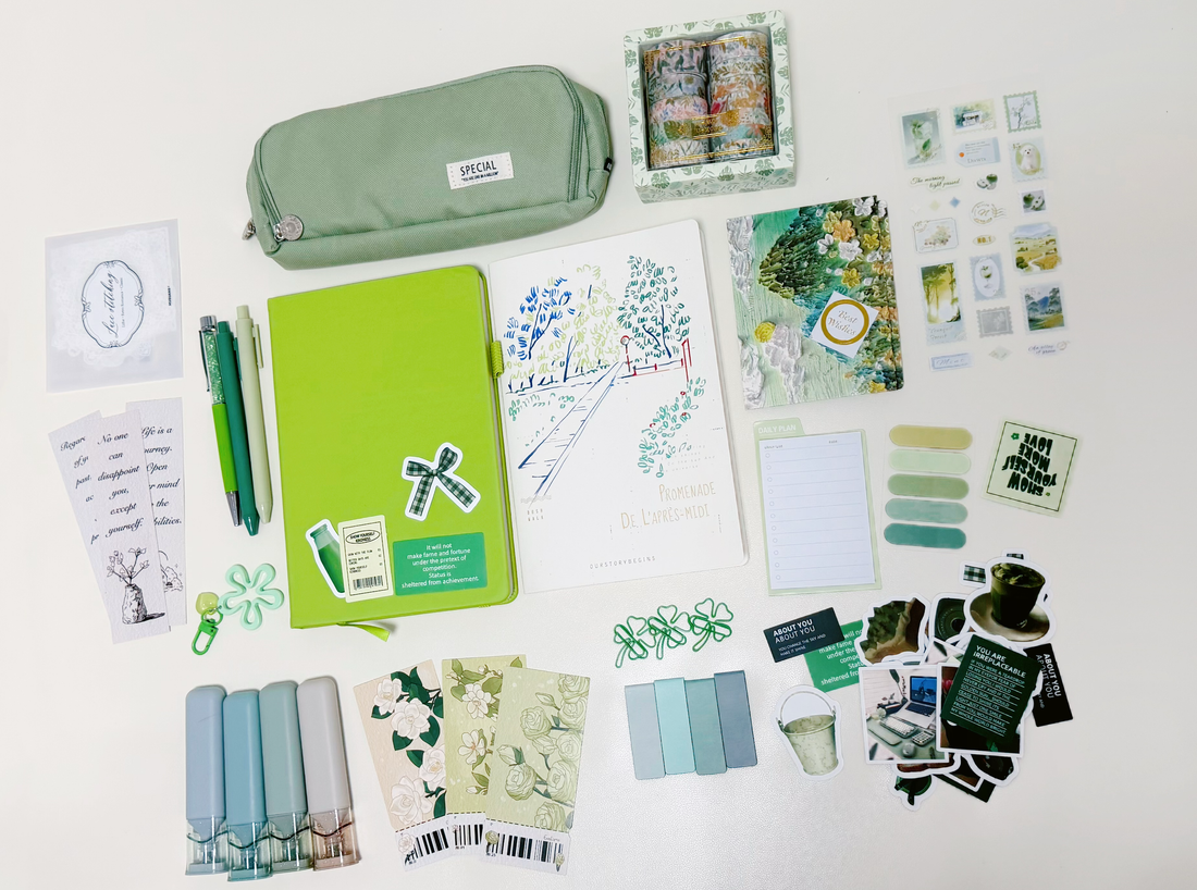 Green Stationery Set - aesthetic stationery and journaling supplies at Lumiyear