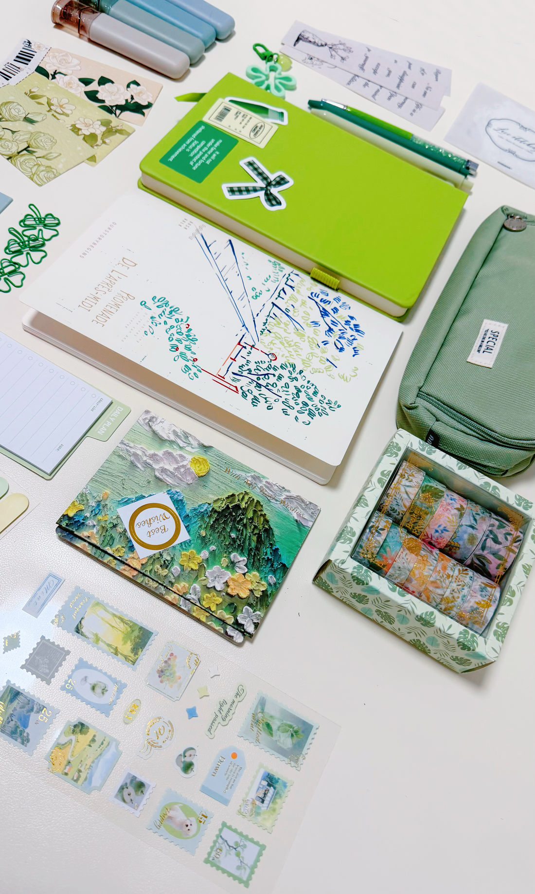 Green Stationery Set - aesthetic stationery and journaling supplies at Lumiyear