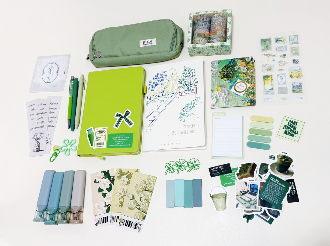 Green Stationery Set - aesthetic stationery and journaling supplies at Lumiyear