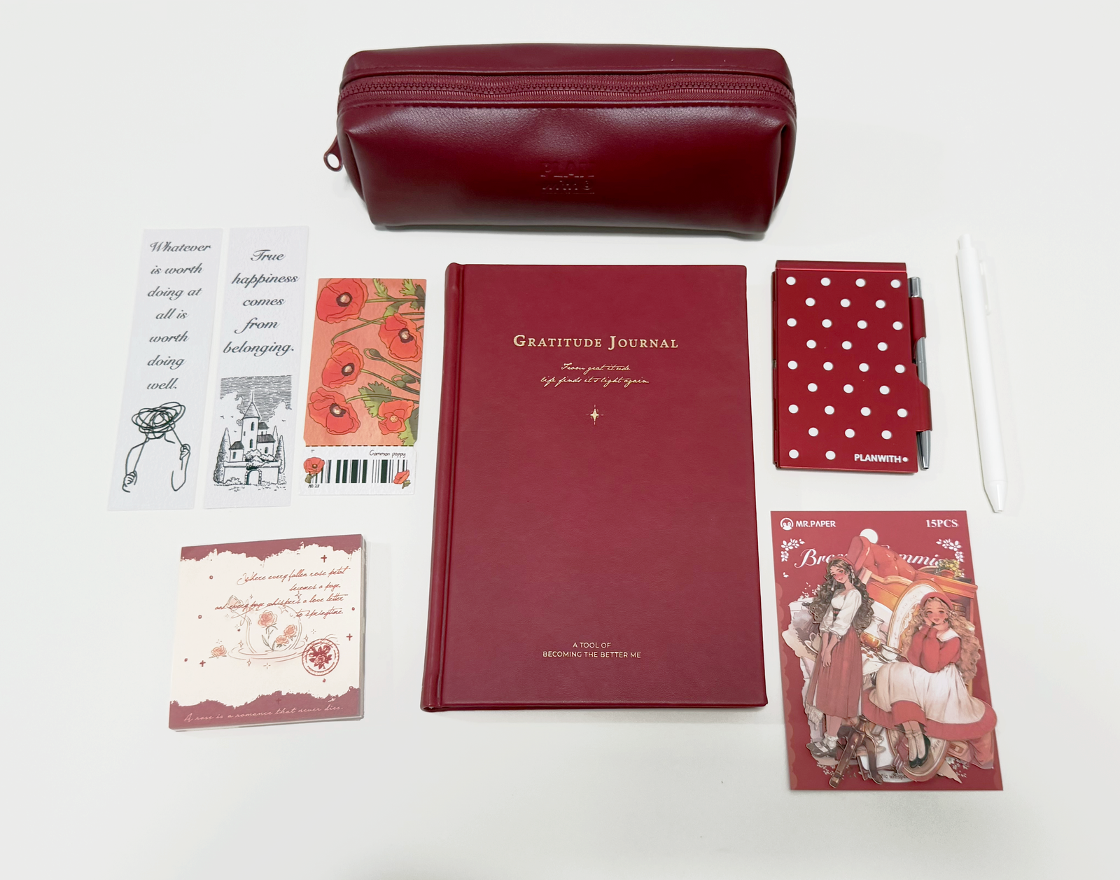 Aesthetic Bordeaux Red Gratitude Journal Gift Set