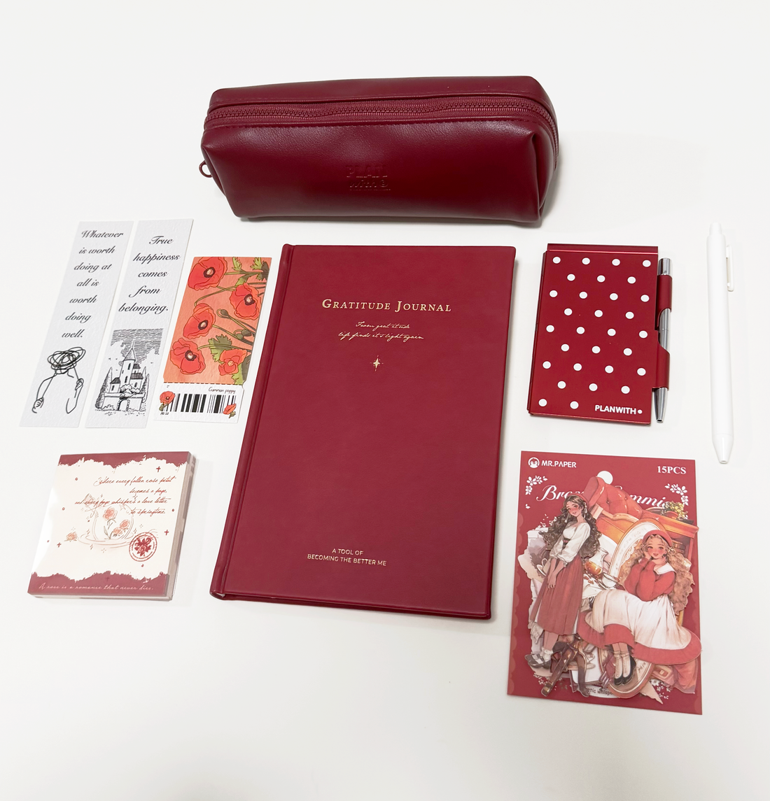 Aesthetic Bordeaux Red Gratitude Journal Gift Set