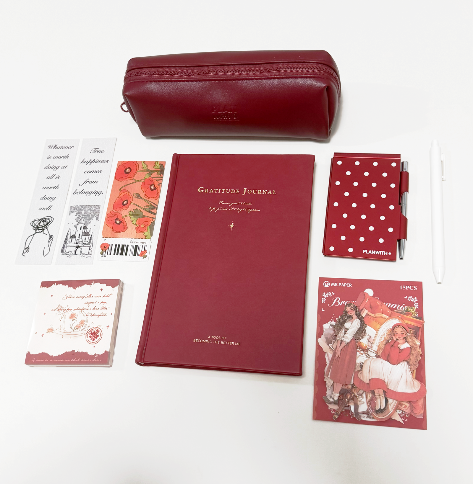 Aesthetic Bordeaux Red Gratitude Journal Gift Set