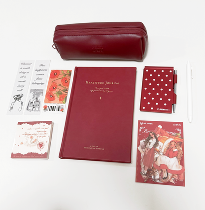 Aesthetic Bordeaux Red Gratitude Journal Gift Set