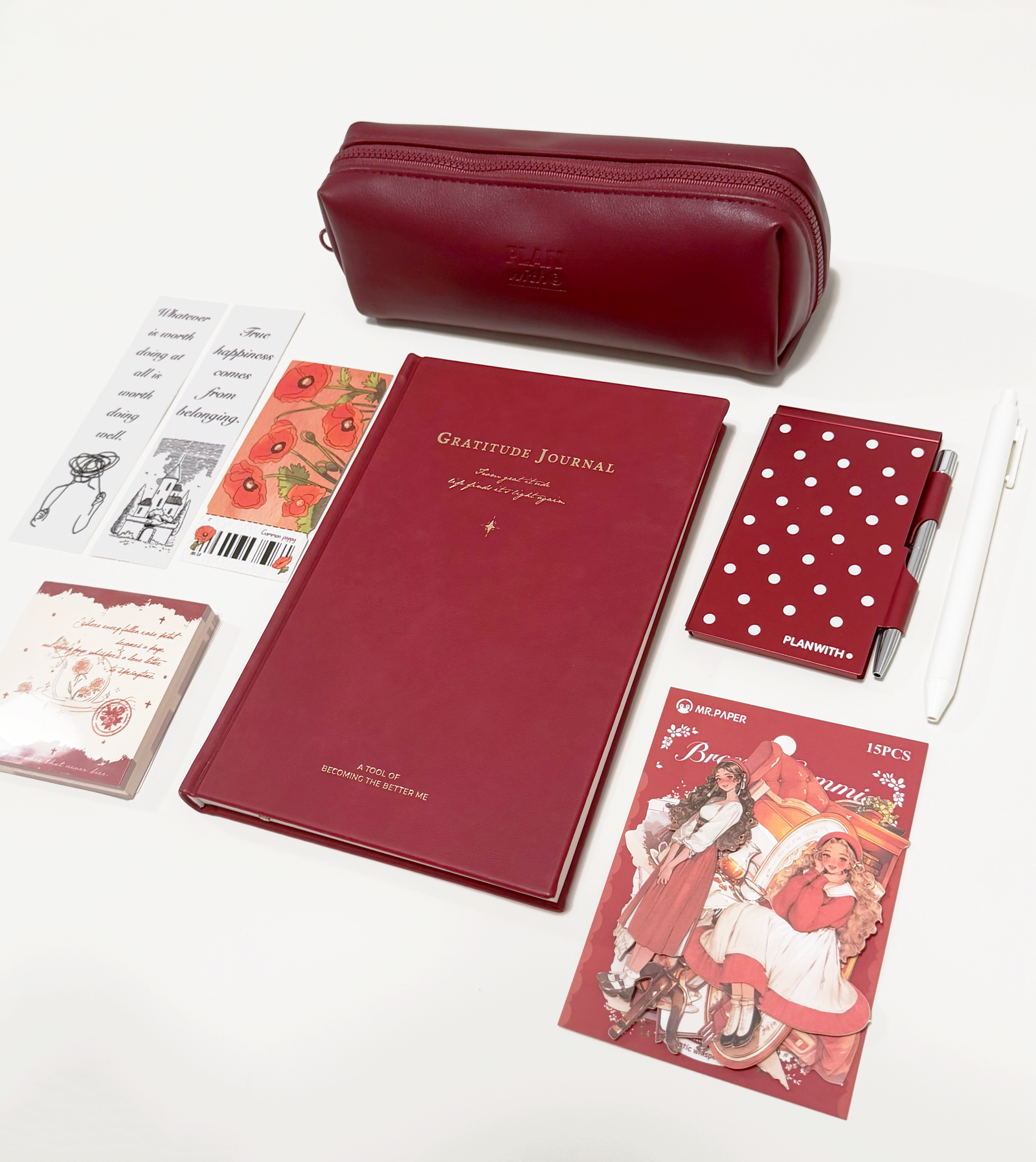 Aesthetic Bordeaux Red Gratitude Journal Gift Set