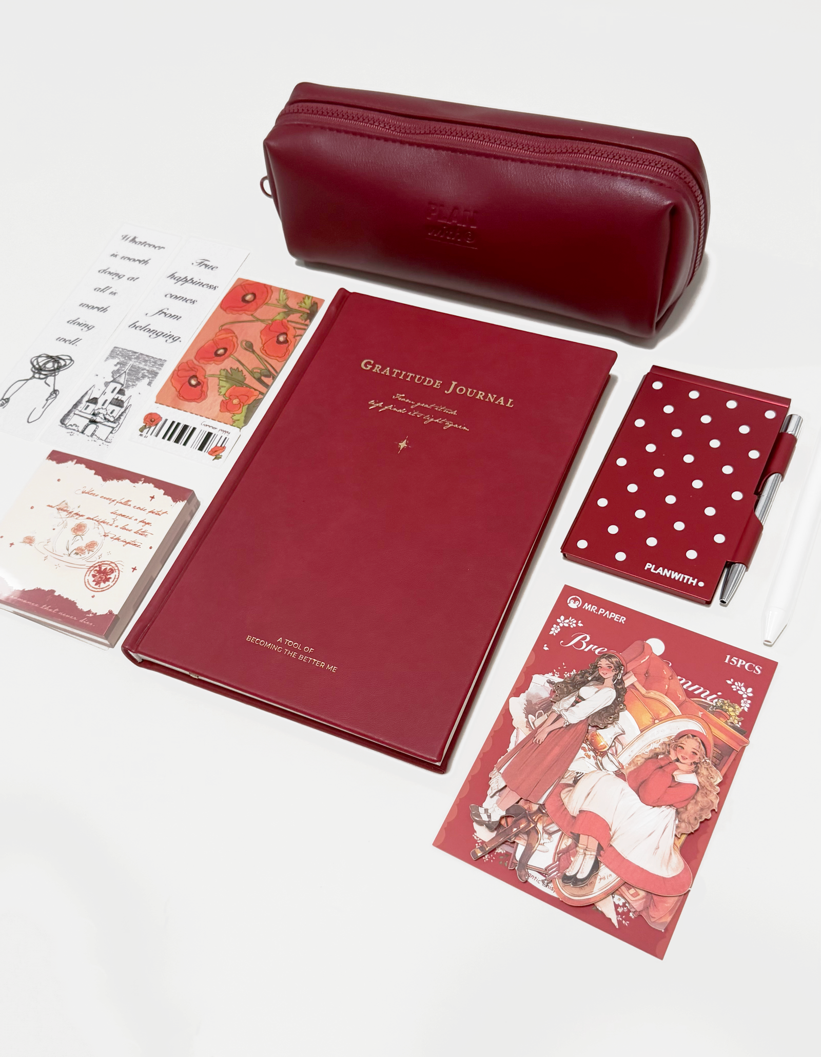 Aesthetic Bordeaux Red Gratitude Journal Gift Set