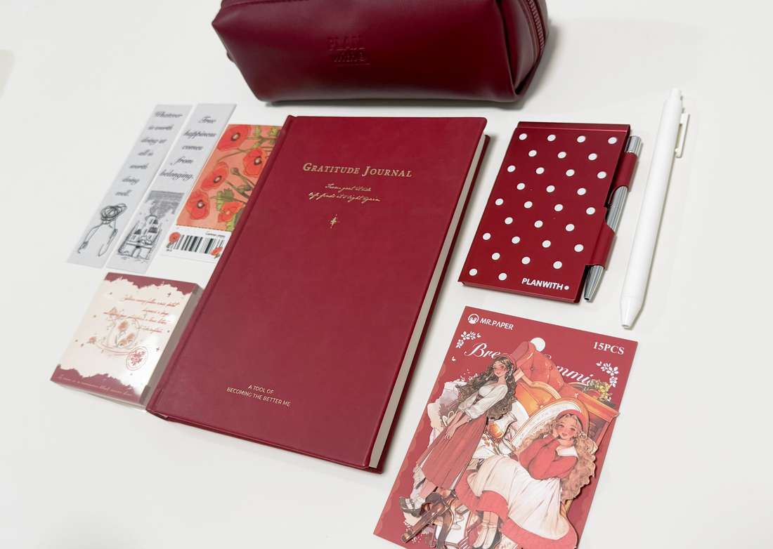 Aesthetic Bordeaux Red Gratitude Journal Gift Set