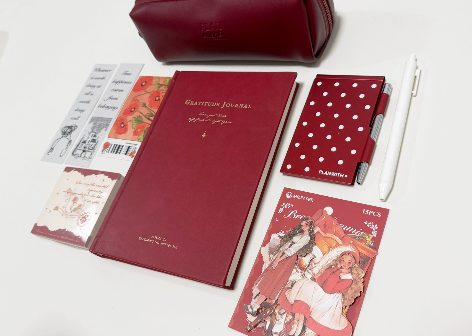 Aesthetic Bordeaux Red Gratitude Journal Gift Set