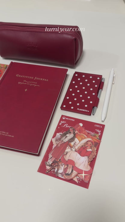 Aesthetic Bordeaux Red Gratitude Journal Gift Set